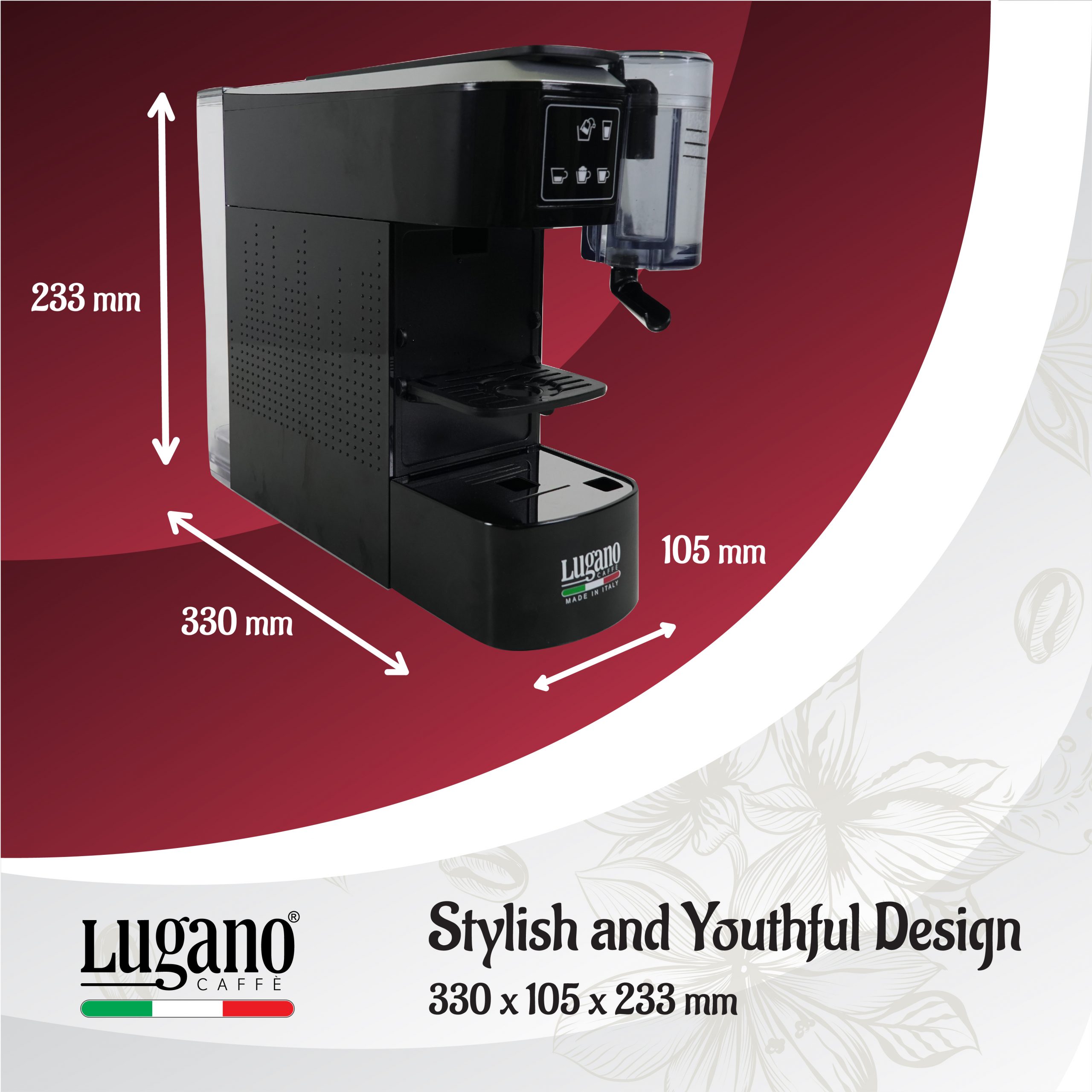Lugnao Creativa Espresso Machine Dimensions
