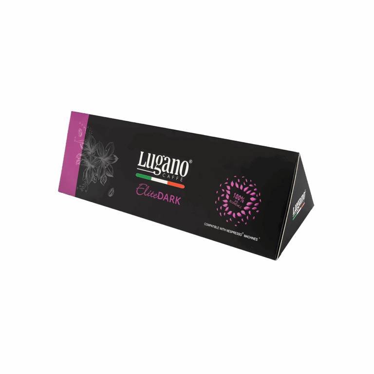 Lugano Caffè Elite Dark Espresso Capsule Triangular Pack 10 Pcs front side view