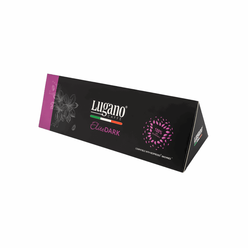 Lugano Caffè Elite Dark Espresso Capsule Triangular Pack 10 Pcs front side view