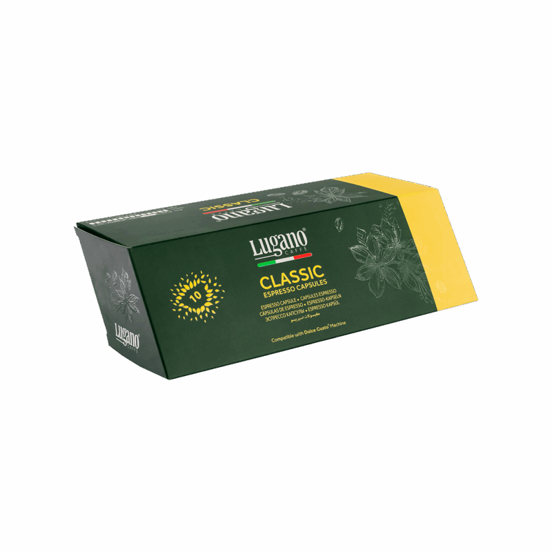 Lugano Caffè Classic Dolce Gusto Capsules 10 pcs diamond shaped pack front right side