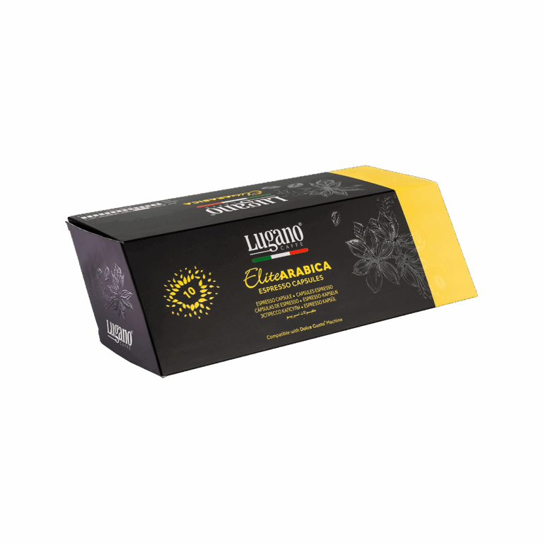 Lugano Caffè Elite Arabica Dolce Gusto Capsules 10 pcs diamond shaped pack front right side