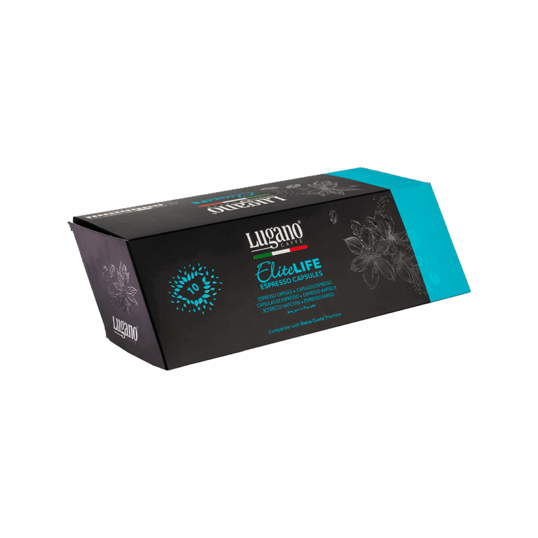 Lugano Caffè Elite Life Dolce Gusto Capsules 10 pcs diamond shaped pack front right side