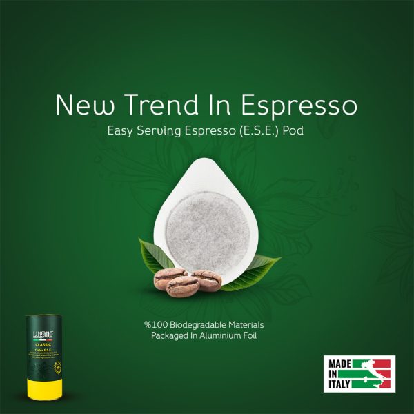 Lugano Caffè Classic Espresso Pod 18 pcs cylinder pack poster