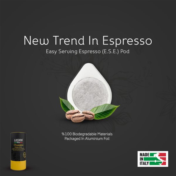 Lugano Caffè Elite Arabica Espresso Pod 18 pcs cylinder pack poster