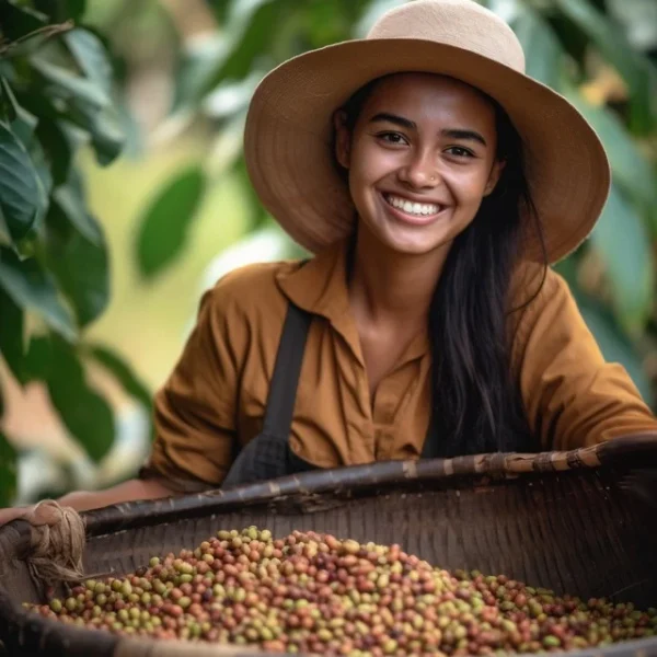 Smiling Coffee Harvest Farmer